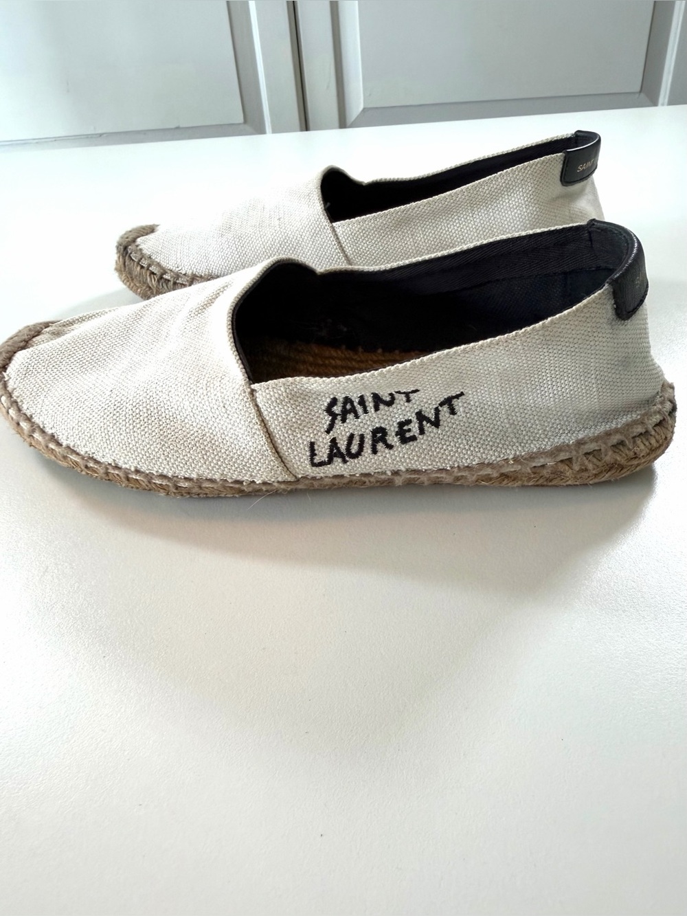Saint Laurent Logo Embroidered Canvas Espadrille Flats EU 37